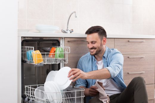 Man and dishwasher